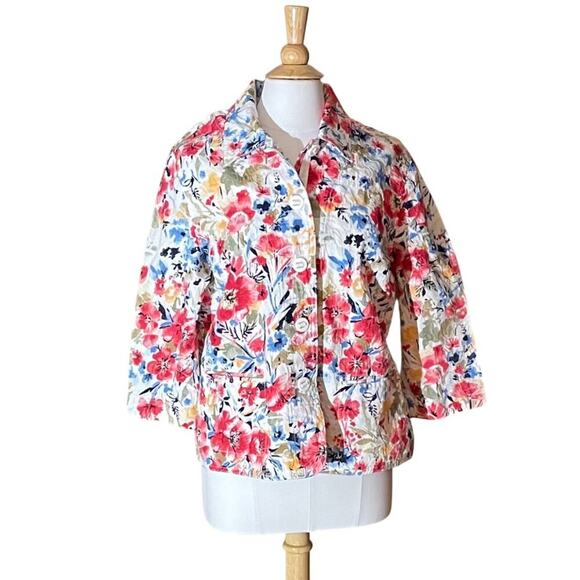 Koret Cotton 3/4 Sleeve Lightweight Floral Boho Button Down Jacket/Blazer, 16 - Picture 1 of 13
